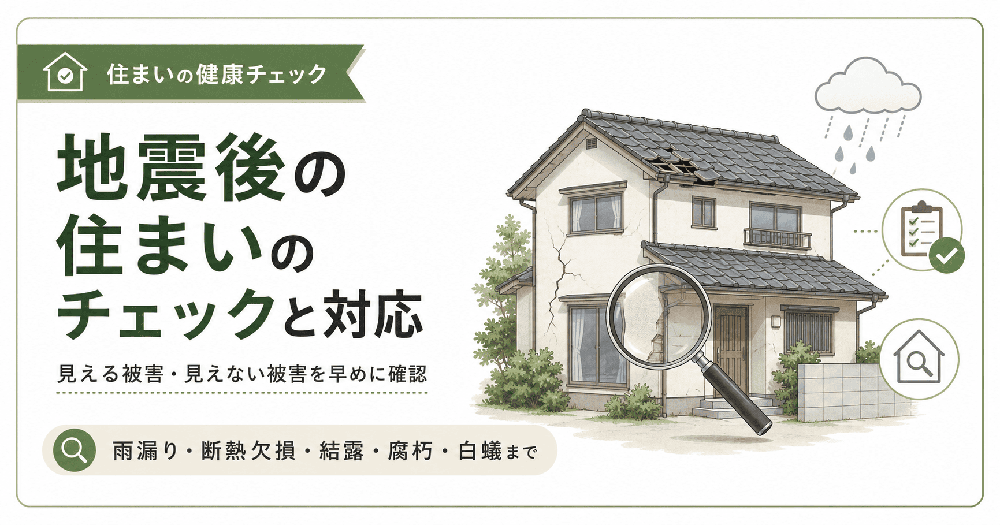 地震後の住まい、大丈夫ですか?見えない雨漏り・腐朽・白蟻被害を防ぐチェックポイント アイキャッチ画像