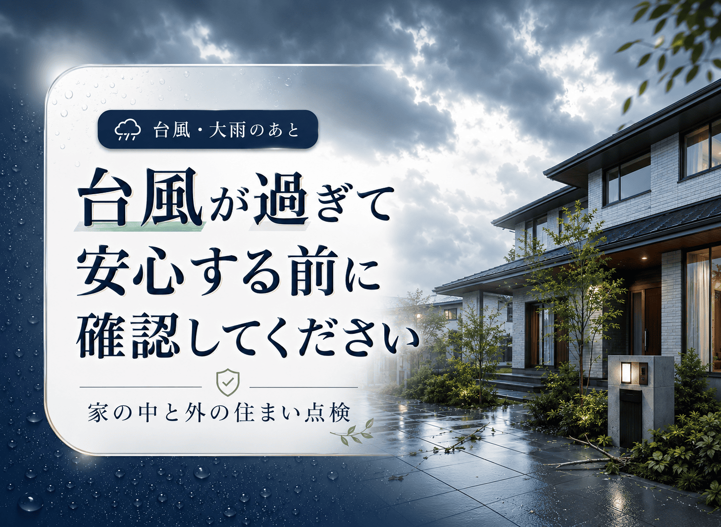 台風・大雨が過ぎたあとに確認したい住まいの点検|雨漏りや外壁の異変を見逃さないために アイキャッチ画像